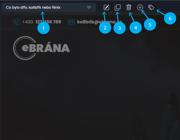 Vyznačení základních akcí na webu