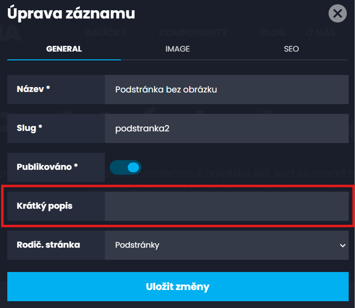 Pole pro anotaci stránky