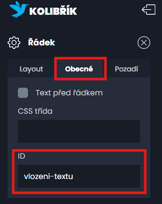 Nastavení ID řádku