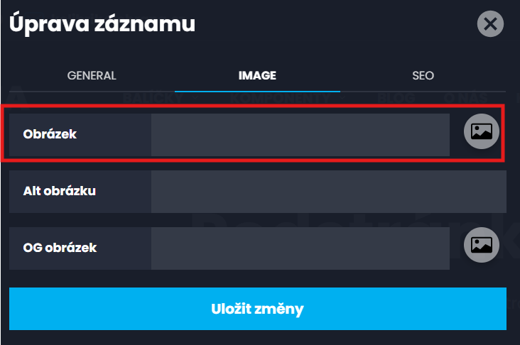Pole pro nahrání obrázku stránky