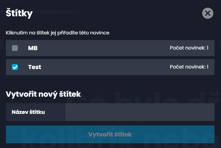 Nastavení štítků