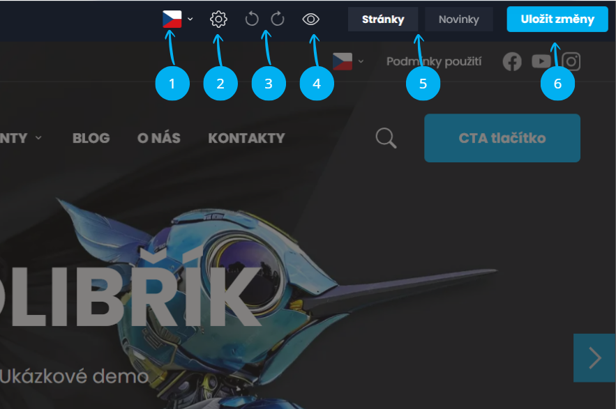 Vyznačení nastavení a ovládání webu