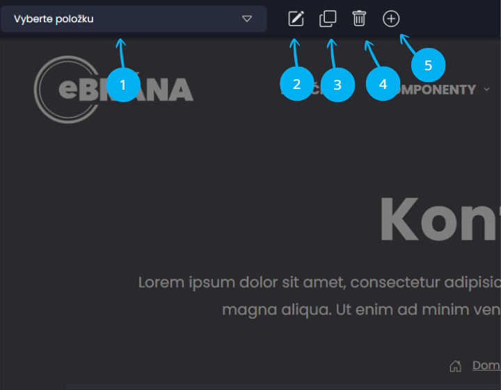 Vyznačení základních akcí na webu