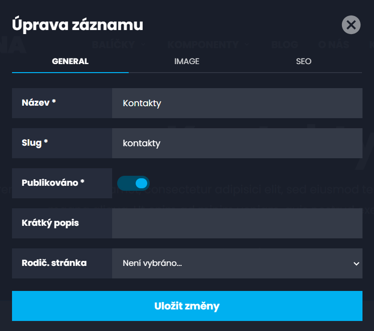 Úprava záznamu - základní záložka